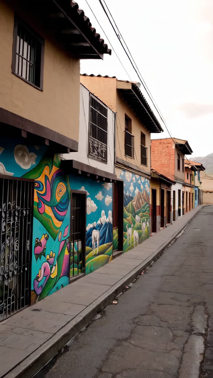 Colorful Mural of Llamas and Mountains on a City Wall