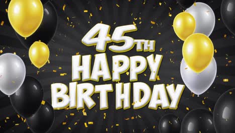 45th happy birthday graphic design with balloons and confetti
