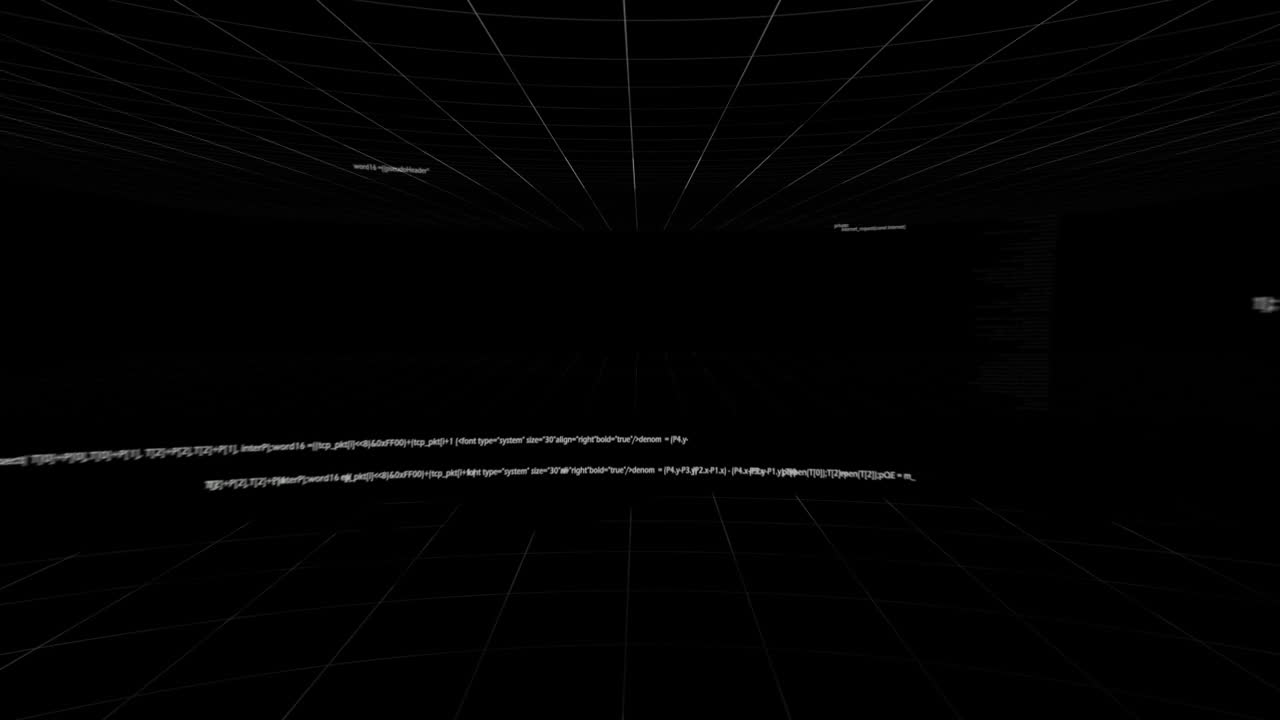 컴퓨터 코드가 블랙 스크린에 대해 움직입니다.