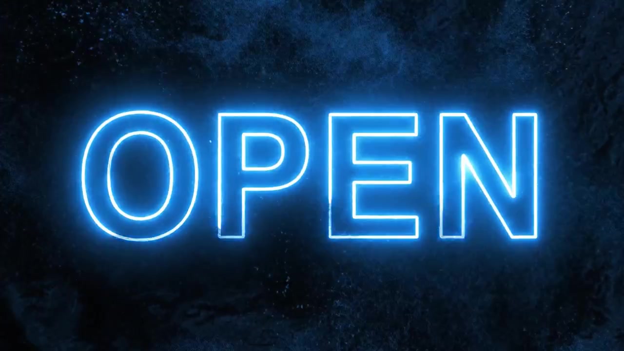 A Mesmerizing Visual Transition: From a Mysterious Glow to an Energetic Statement of 'OPEN' Created with Beautiful Blue Particles