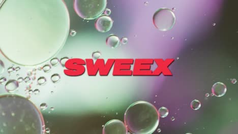 animation of sweet text over close up of liquid and baubles