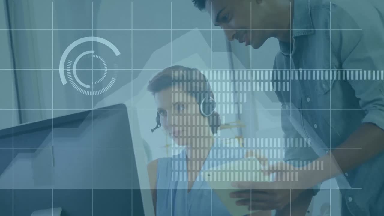 animación del procesamiento de datos sobre personas de negocios en la oficina