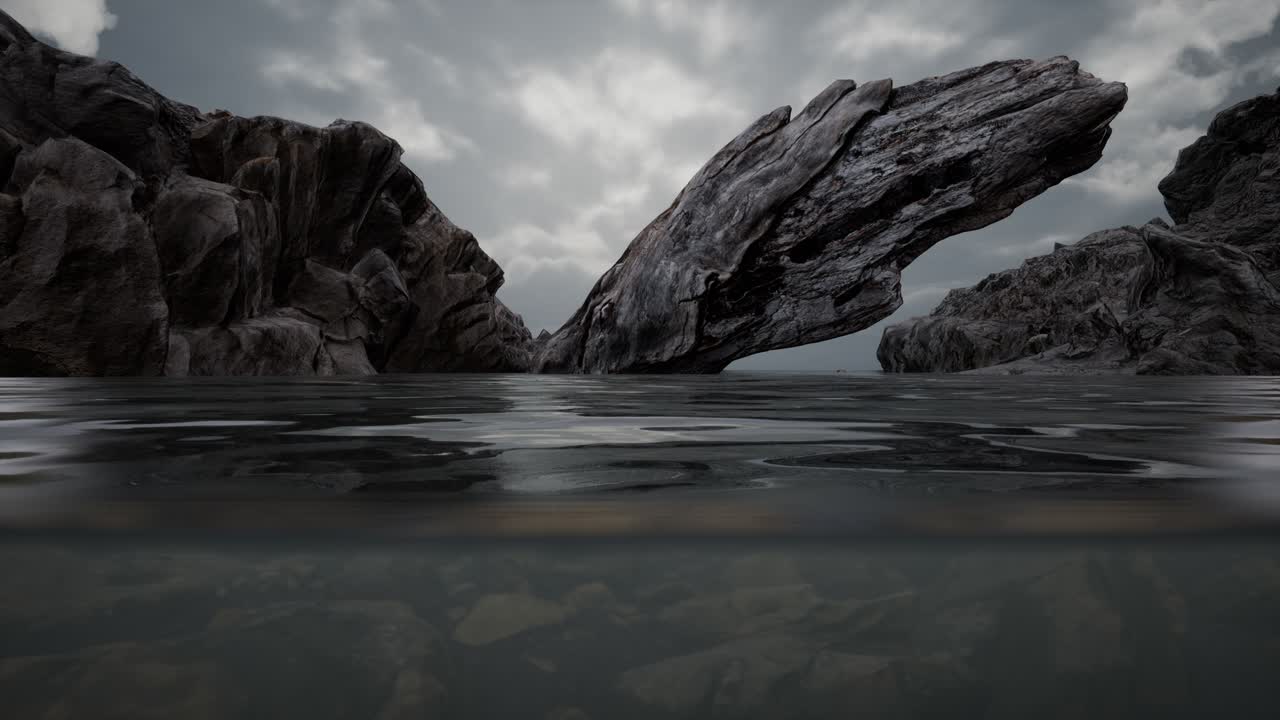 바위 가 있는 북쪽 바다 에서 절반 수중 으로