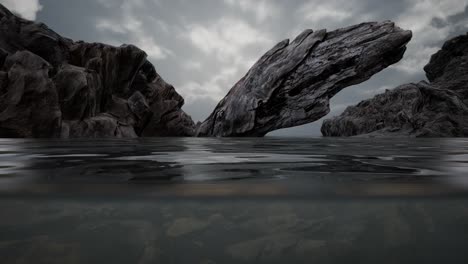 half underwater in northern sea with rocks