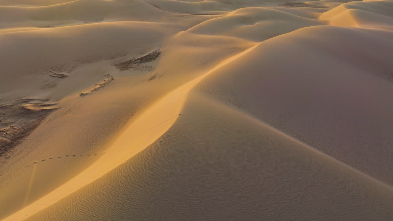Zahek Sand Dunes Desert At Sunset On The South Coast Of The Island Of Socotra In Yemen. Aerial Drone Shot