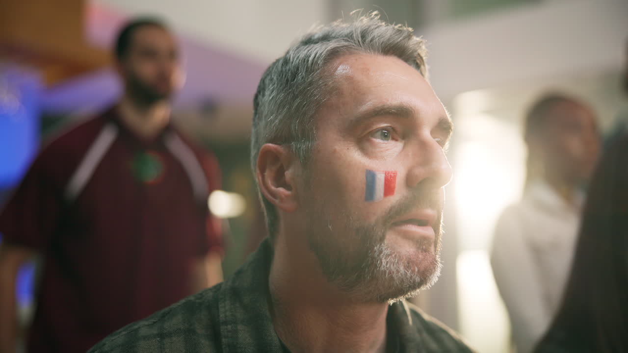 Aficionados al deporte con la cara pintada con la bandera francesa