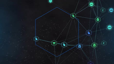 animation of globe of network of connections with icons