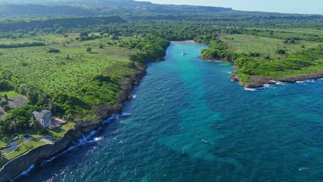 playa diamante or diamond beach, maria trinidad sanchez in dominican republic. aerial drone panoramic view