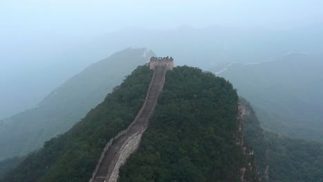 fly over old deteriorated part of great wall of china