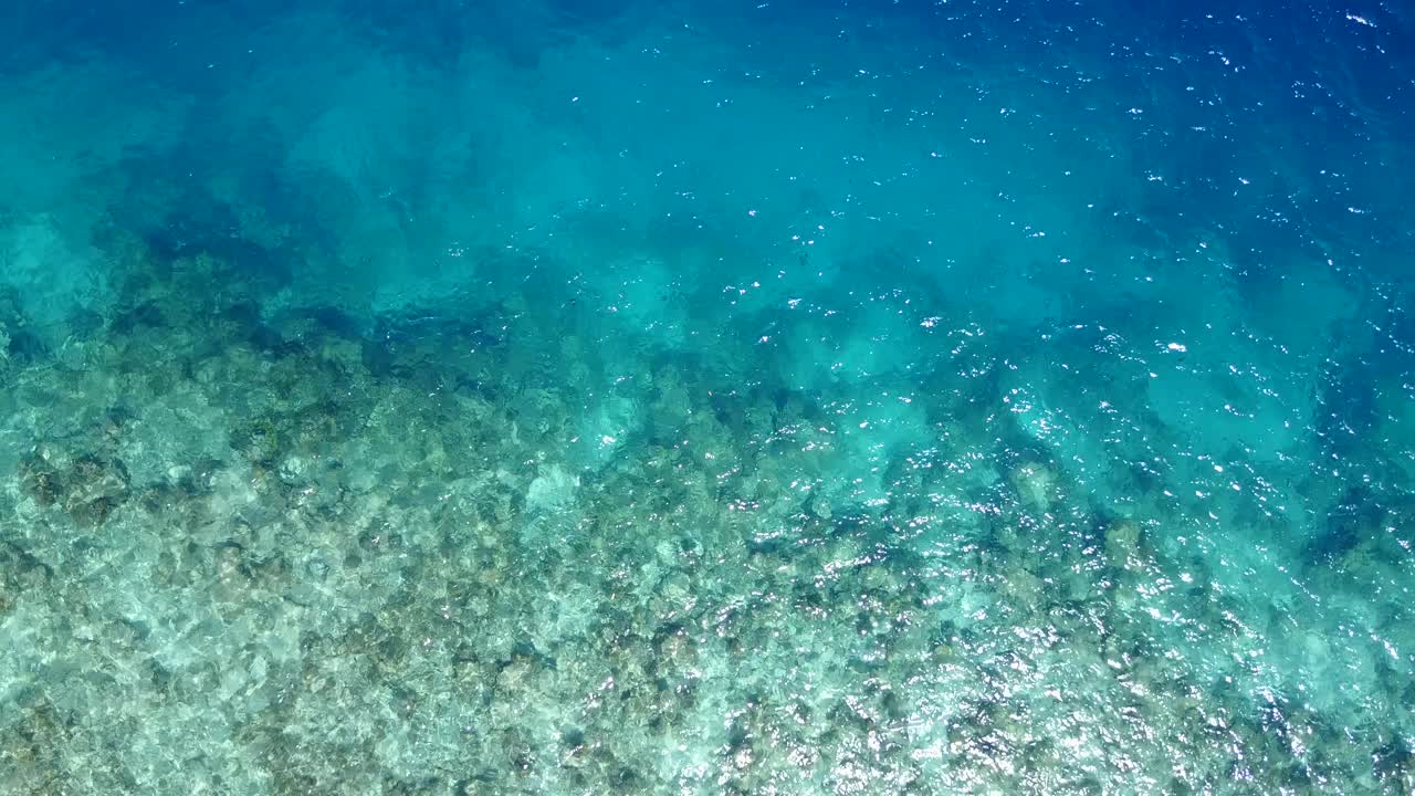 el hermoso arrecife de coral de las maldivas con aguas frescas, limpias y transparentes en un día soleado y brillante - tiro inclinado hacia abajo