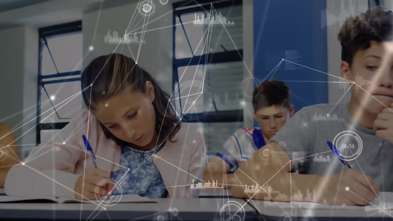 animación de conexiones entre estudiantes diversos que aprenden en la escuela