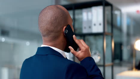 Business-man,-back-and-phone-call-in-office