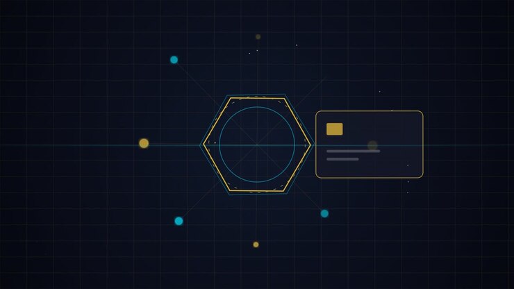 Digital Credit Card Interface with Abstract Hexagonal Data Visualization