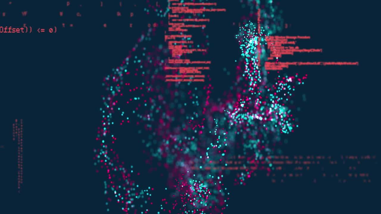 Animation of spiral patterns over computer language against black background