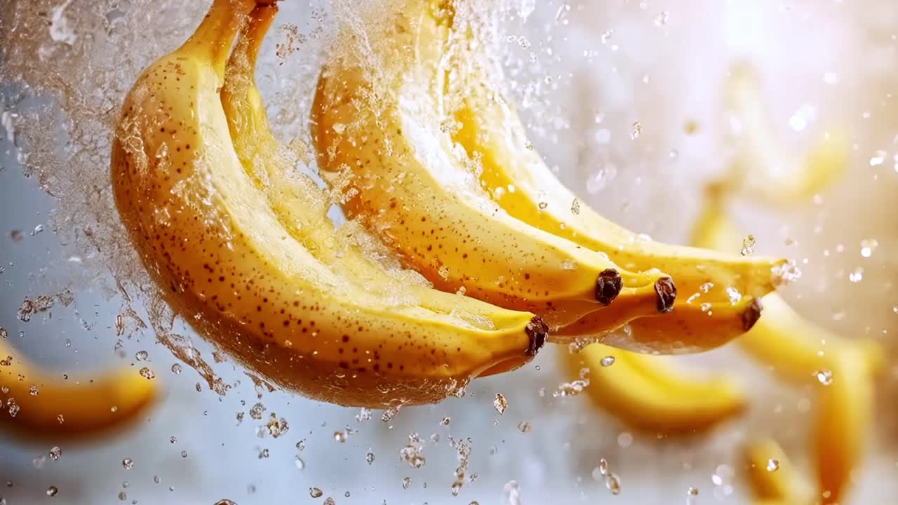 Fresh Bananas with Water Splashes