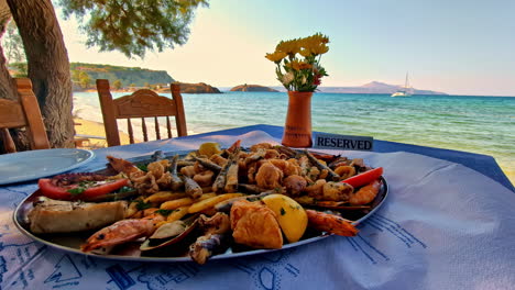 delicious seafood platter at a beachside restaurant in greece