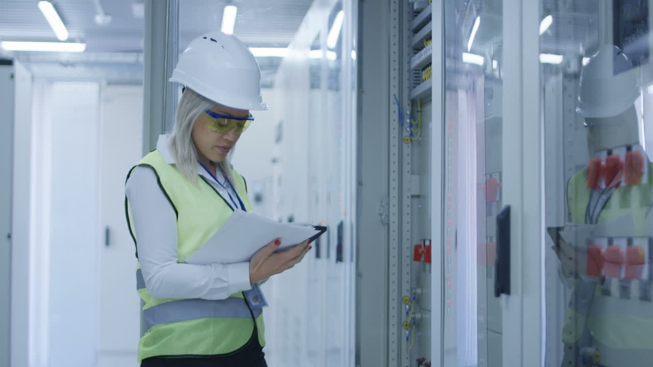 técnico eléctrico inspeccionando el panel de control
