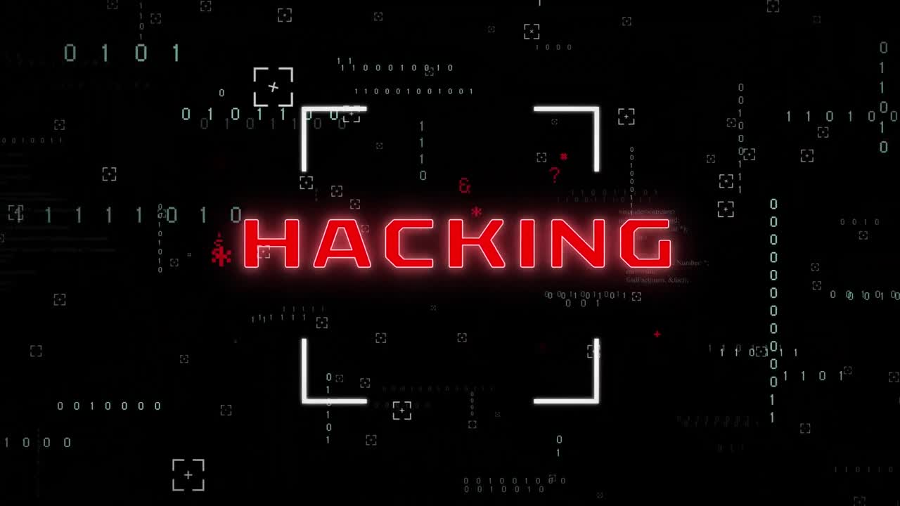 Animation of hacking text data processing over black background