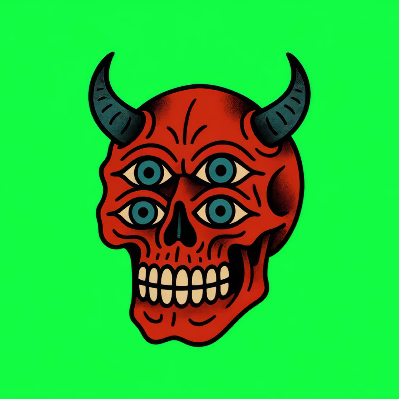 Vintage devil skull illustration animation isolated asset, transparent 4K video, alpha channel