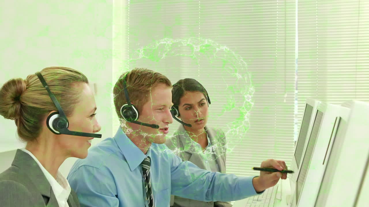 사무실에서 일하는 다양한 사업가들에 대한 디지털 뇌의 애니메이션