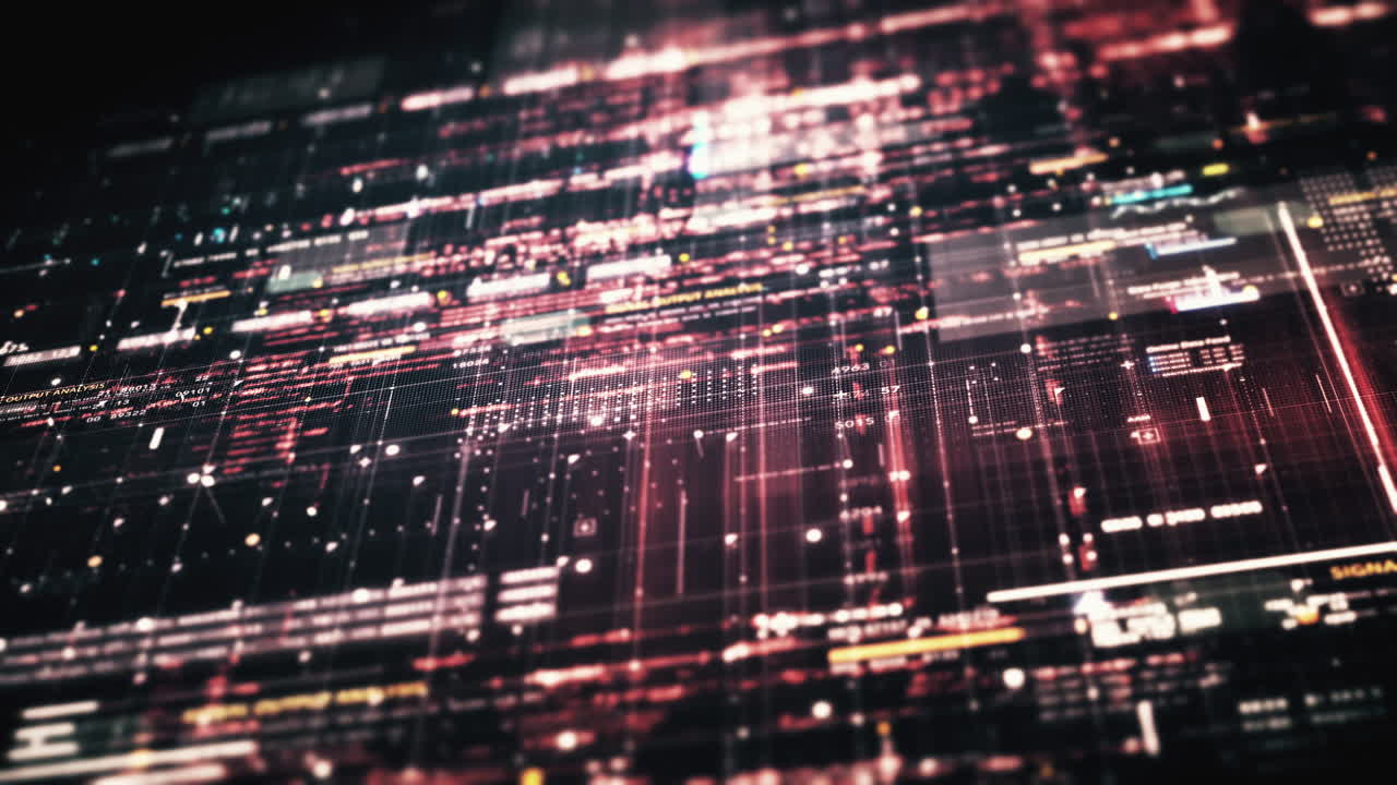 matriz de datos avanzada, telemetría y cifrado de números simulación de interfaz de usuario visualización en el ciberespacio abstracto entorno de desenfoco de fondo