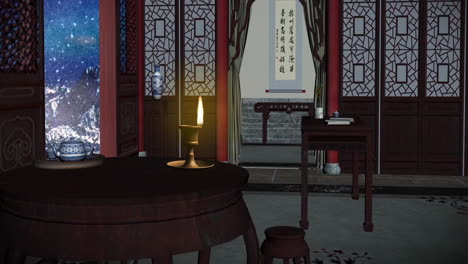 peaceful night in a traditional chinese room