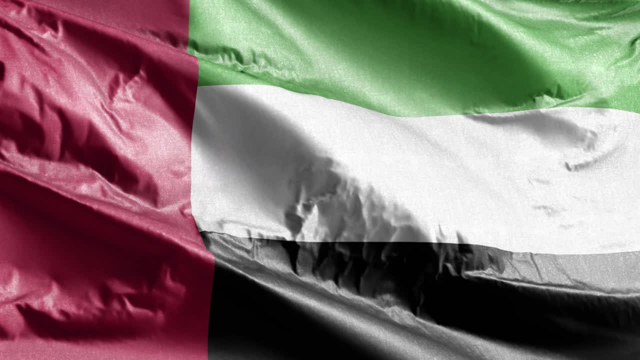 아랍에미리트 섬유 발이 바람에 흔들리고, 아랍 에미리트 발은 바람에 휘어지고, 직물 섬유 조직은 완전히 채우고, 배경은 10 초 루프입니다.