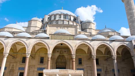 suleymaniye mosque pan, suleymaniye mosque with blue sky and clouds, pan shot