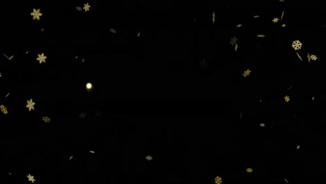 Animation-of-gold-christmas-snowflakes-falling-on-black-background