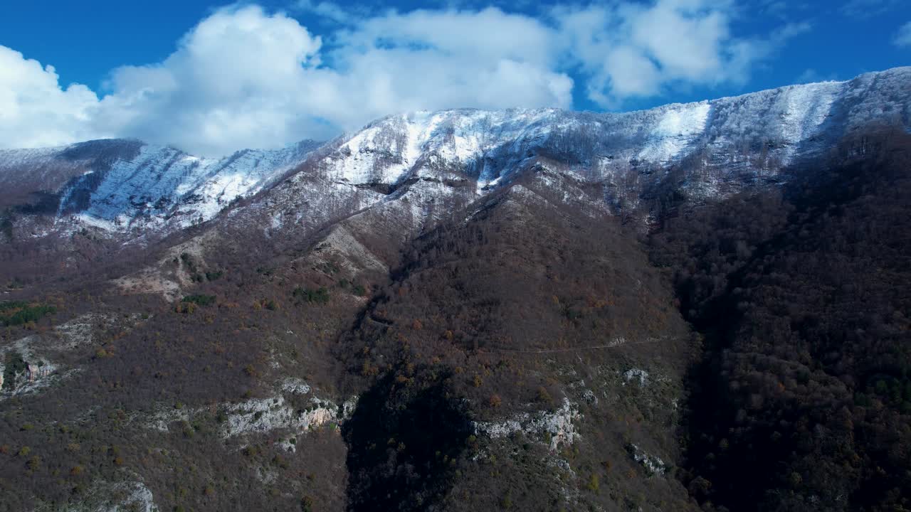 Snow-Capped Dajti Peaks Contrast with Autumn Slopes: Epic Mountain Nature View Above Tirana City