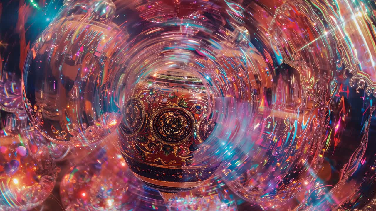 Rippling bubble layers initiating glittering particle scattering around decorative patterned sphere