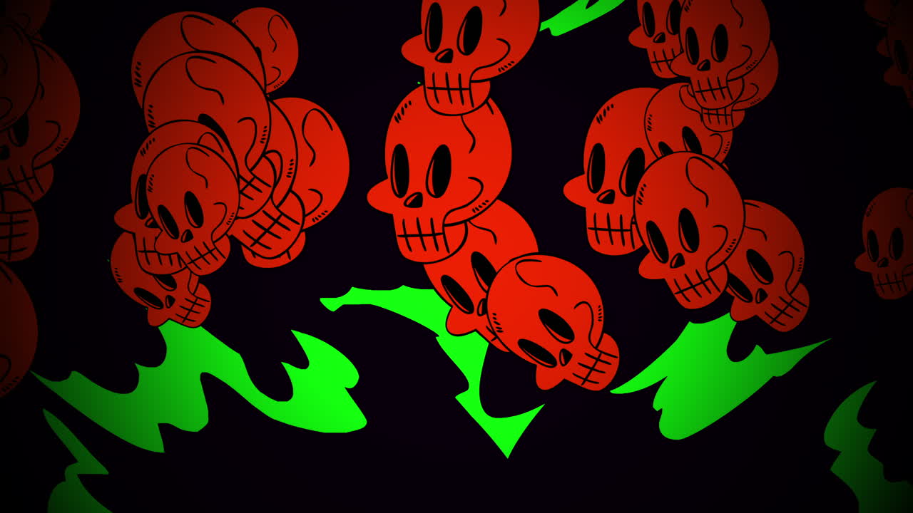animación de fondo de halloween con calaveras rojas