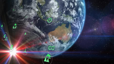 Animation-Der-Verarbeitung-Digitaler-Ökosymbole-über-Dem-Globus