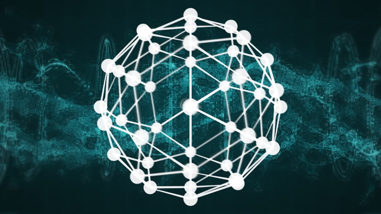 animación de un globo hecho de conexiones y ondas sobre fondo negro