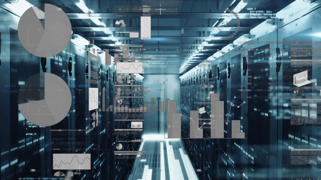 Animation of network of connections and diverse data over changing office