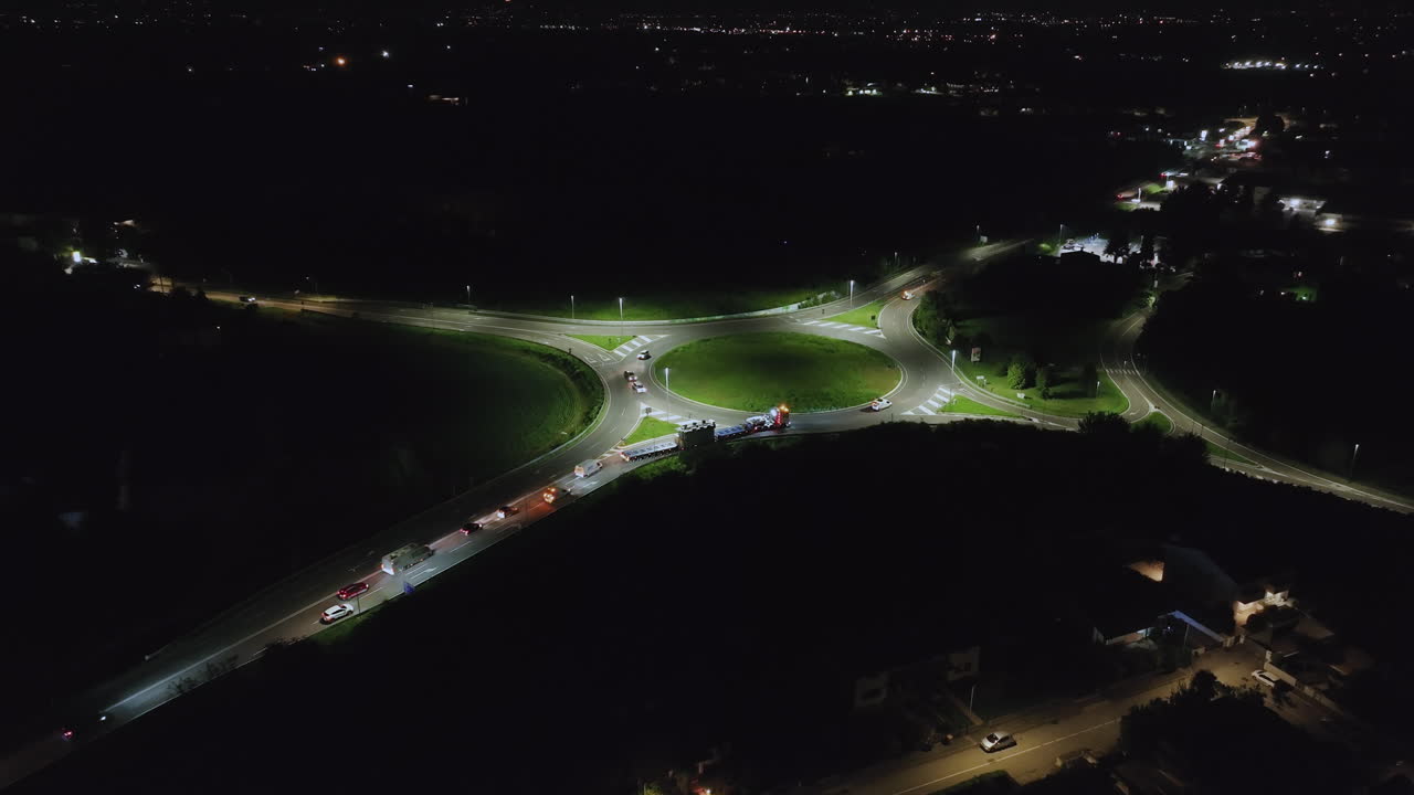 Aerial View of Roundabout at Night