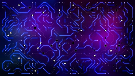 blue futuristic circuit board with electrons. loop