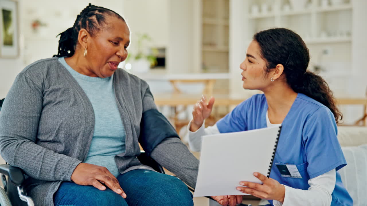 Senior care, old woman in wheelchair