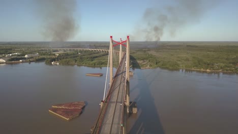 aerial view of the zarate brazo largo bridge, in argentina, that crosses the paraná river between the province of buenos aires and entre rios