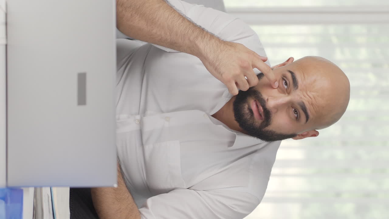 Vertical video of Home office worker man calculating things.