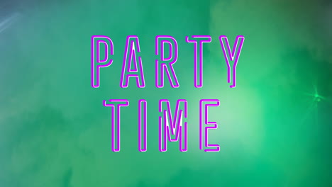 Animation-of-party-time-text-over-spots-of-lights-on-blue-background