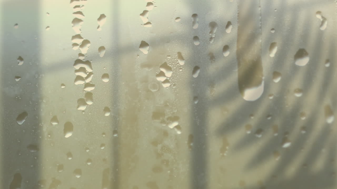 베이지색 배경에 물방울과 복사 공간으로 꽃 패턴의 애니메이션