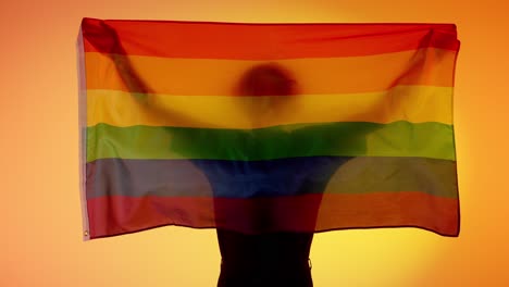 Person holding a rainbow flag