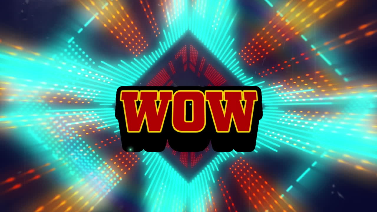 animación de texto wow sobre puntos que forman rombos túnel contra fondo negro