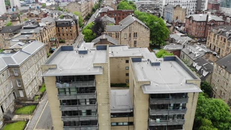 Aerial-cityscape-of-Glasgow-City-new-rentals-in-Scotland,-UK--Drone-shot