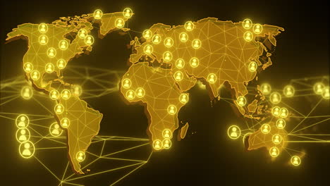 global network connections and user icons animation over world map