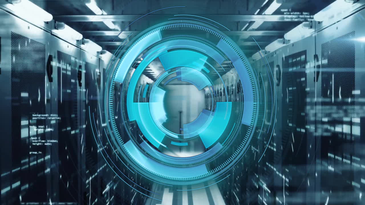 Animation of data processing and scope scanning over server room
