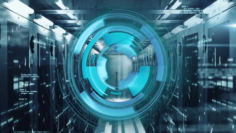 animation of data processing and scope scanning over server room