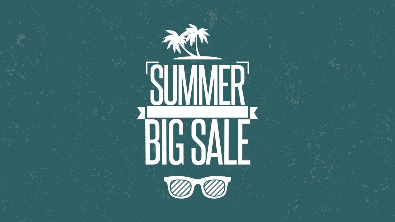 Gran Venta de Verano con gafas de sol y palmeras sobre textura grunge