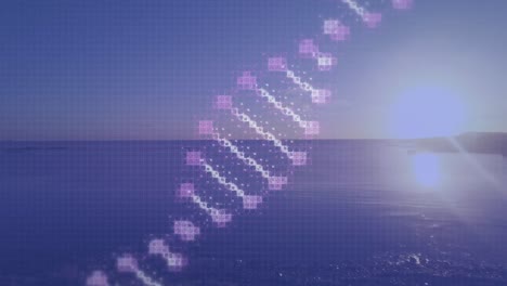 Animation-of-spinning-dna-strand-over-seascape